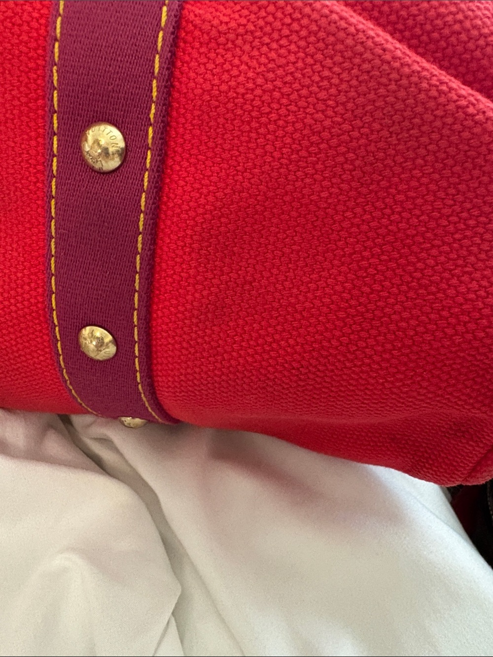 Louis Vuitton Antigua Cabas tote bag red canvas W/COA/ Horse Charm included -GUC - Picture 16 of 17